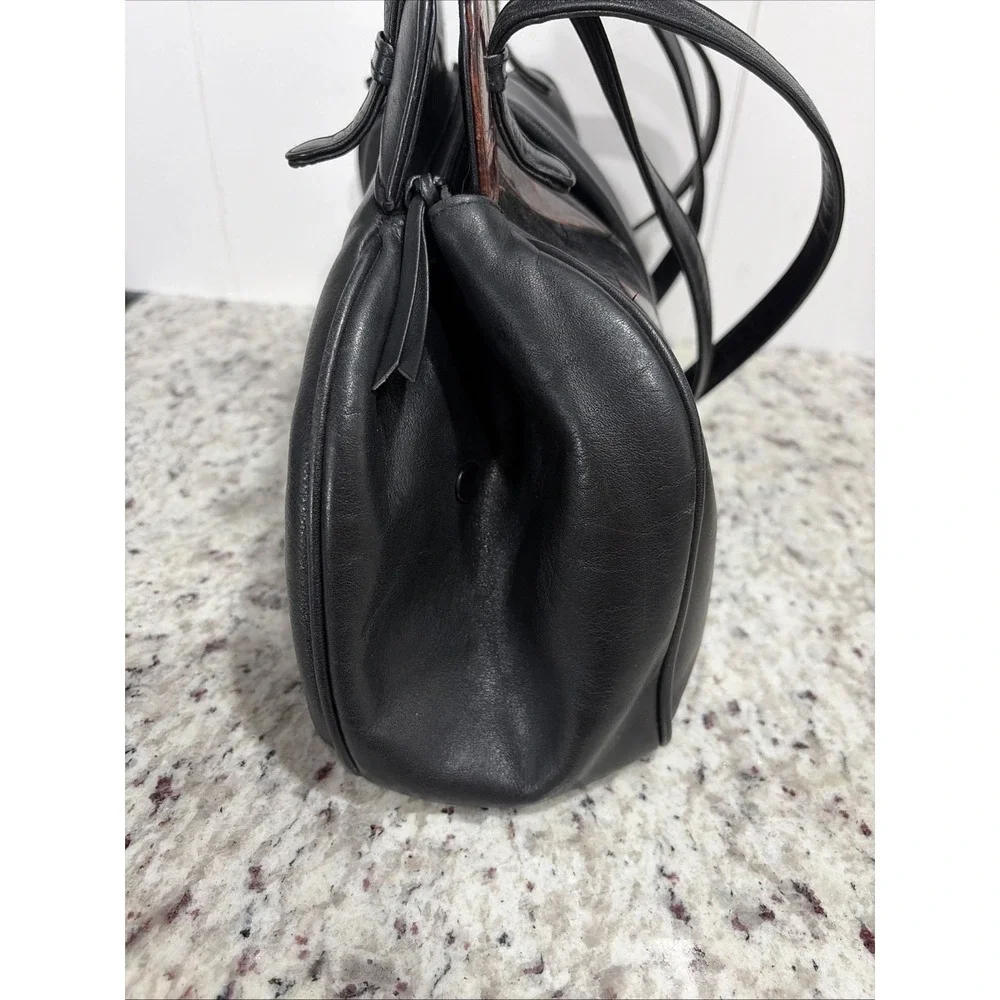 VTG Susan Gail Bellido Spain Black Leather Brown Croc Patchwork Leaf 1980s Bag